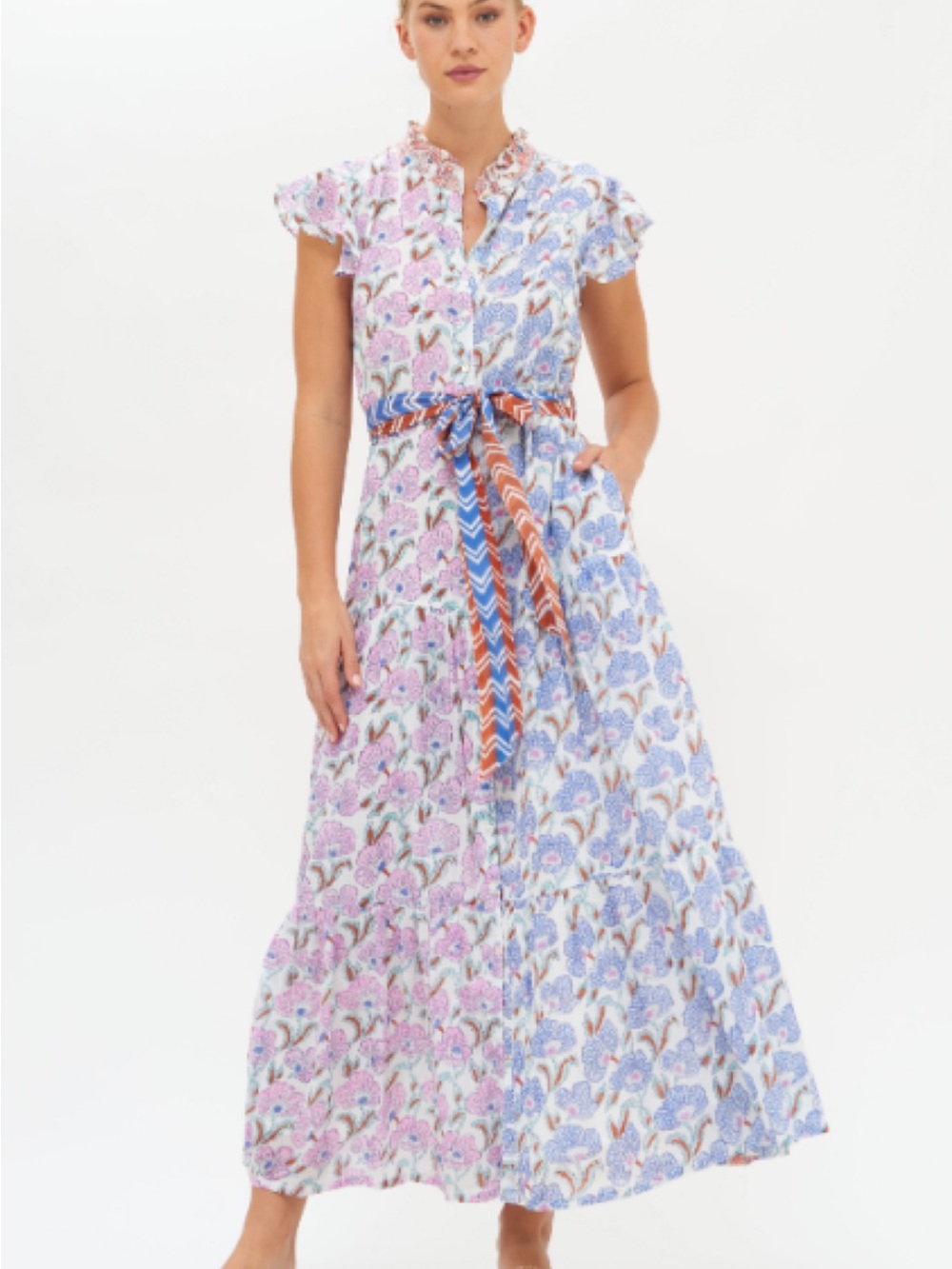 Oliphant Ruffle Collar Button Maxi- Lucia- Multi